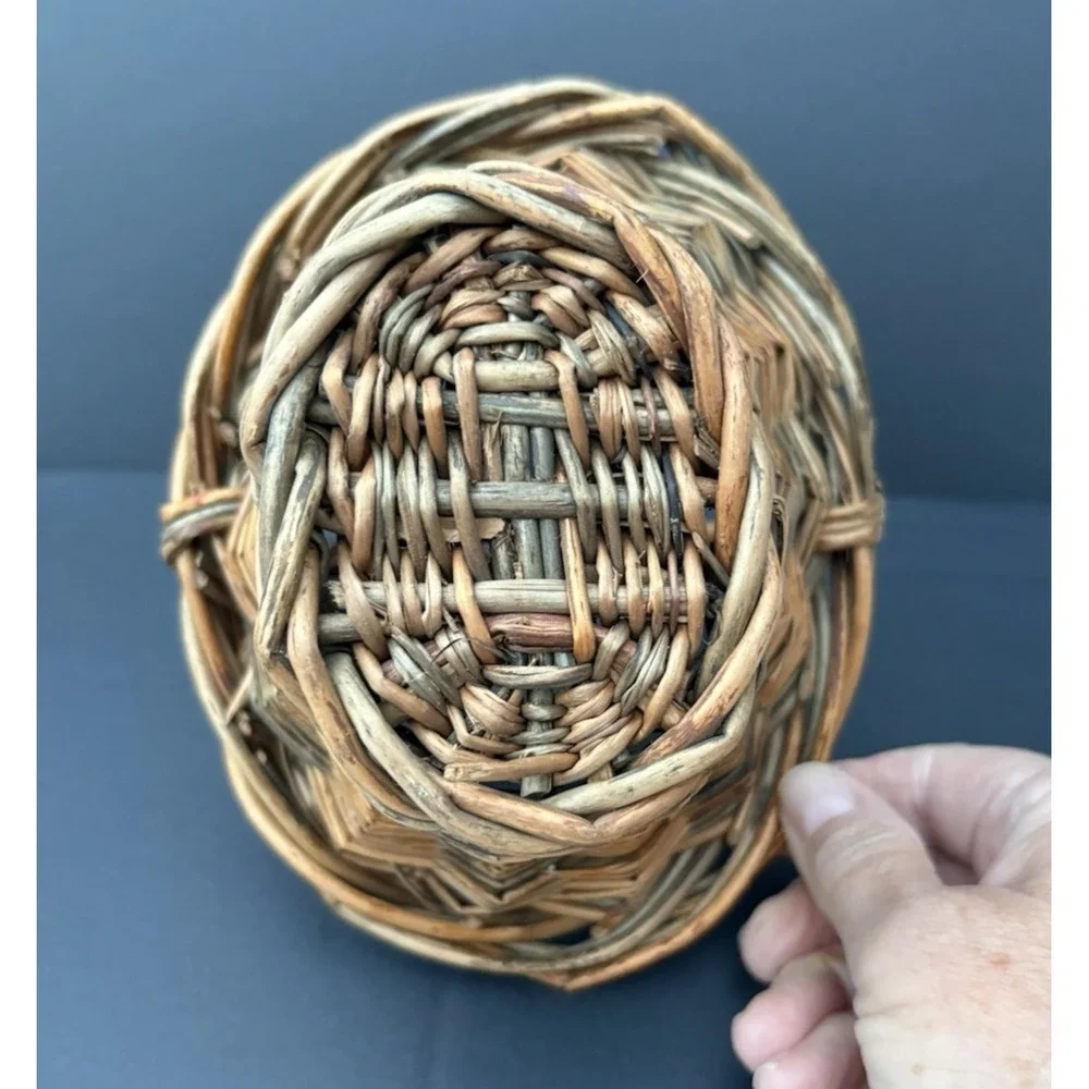 Vintage miniature child's gathering woven wicker willow basket flare rim EVC